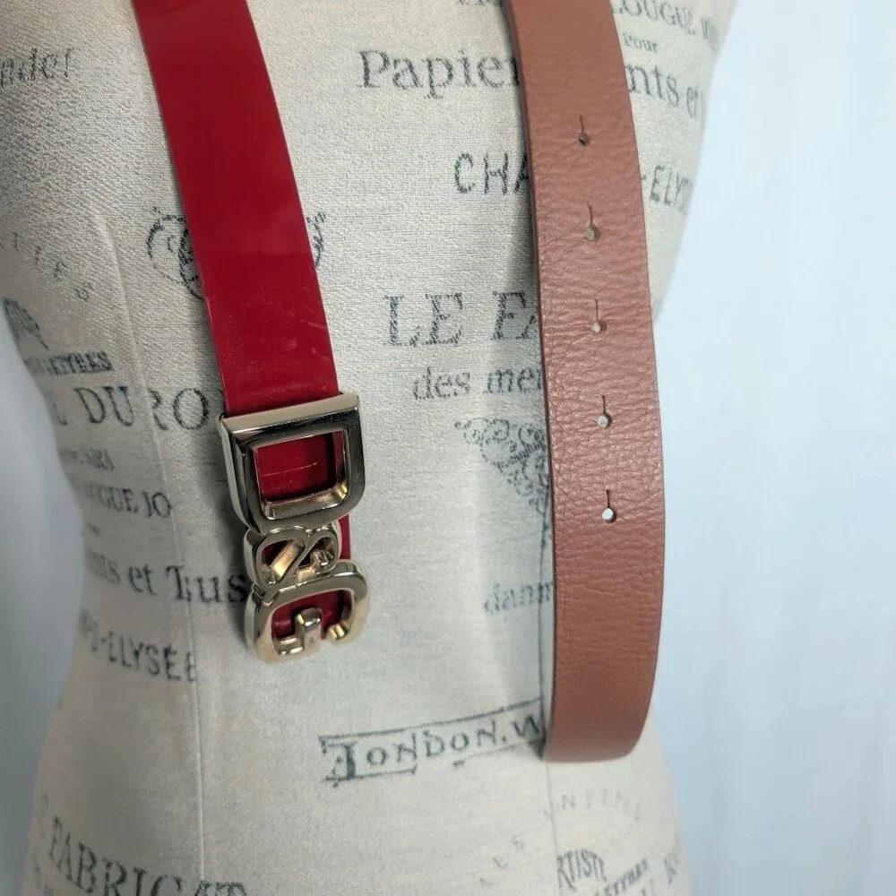 Vintage Y2K Dolce Gabbana Logo Belt 36 Large Red Patent Leather 90cm - Picture 6 of 12
